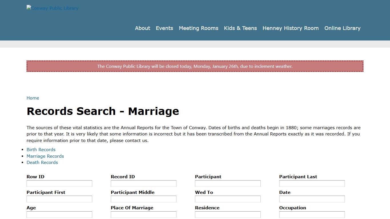 Records Search - Marriage Conway Public Library