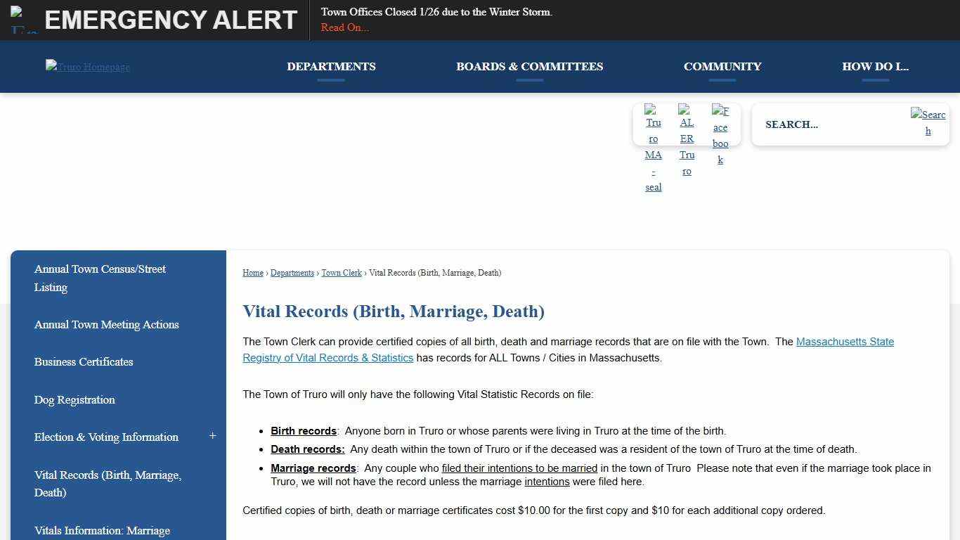Vital Records (Birth, Marriage, Death) Truro, MA