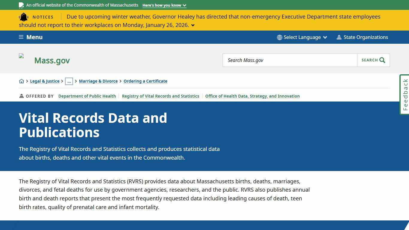 Vital Records Data and Publications Mass.gov